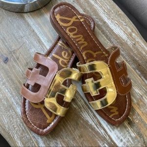 Sam Edelman Brown and Gold Slide Sandals
